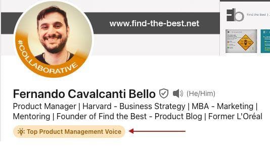 Fernando Bello — recognized as a LinkedIn Top Product Management Voice
